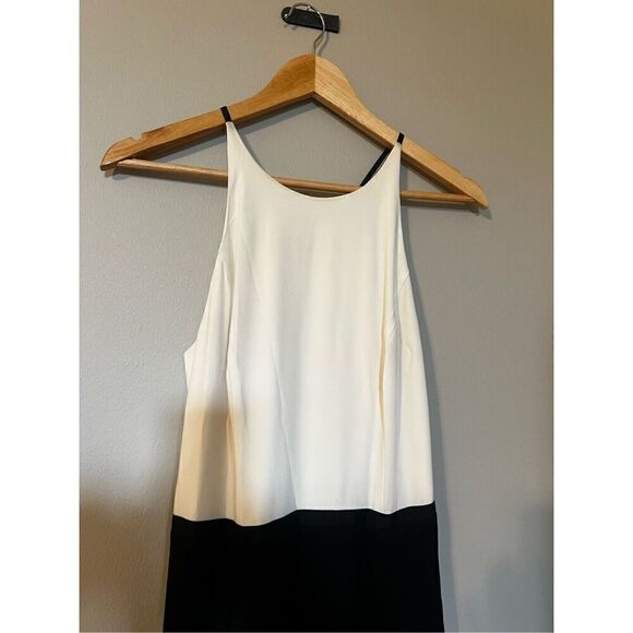 Halston Women’s Size 6 Sleeveless High Neck Maxi Dress Black Cream Side Zip - Picture 3 of 11